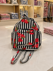 Le Souvenirs Strawberry Print Cotton Tactical <b>Backpack</b> Organic Cotton Lining Lightweight 10kg Capacity Multiple Pockets Zipper - Product Image 2