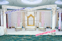 Mandap traditionnel en fibre de verre style Maharani pour mariages Marwari, décoration durable en FRP pour mariage sud-indien Haveli
