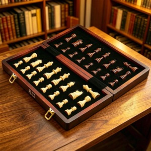 Jeu d'échecs en bois de luxe avec pièces pondérées Staunton et grand plateau pliable – Idéal pour un cadeau - Product Image 6