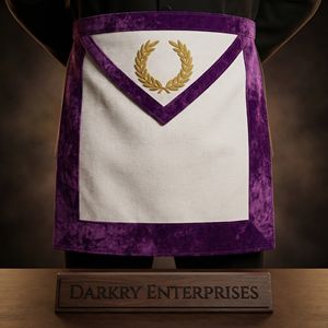 Delantal Masónico Personalizado para Ex-Maestro Masón, de Tela de Algodón Blanca, con Borde de Cinta Marrón, Bordado Dorado, Compás y Escuadra, Regalia Masónica - Product Image 2