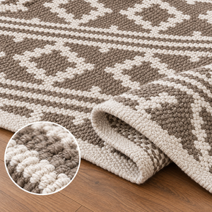 Alfombra geométrica hecha a mano, rectangular, moderna, beige y blanca, de algodón, para decoración del hogar, con base de goma antideslizante. - Product Image 5