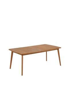 Table à manger extensible en teck avec dessus à lattes finition naturelle bois massif prêt pour l'extérieur rassemblements modulaires durables et écologiques - Product Image 1