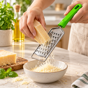 Stainless Steel Handheld Cheese <b>Grater</b> and Lemon Zester with Green Non Slip Handle for Kitchen <b>Food</b> Preparation - Product Image 1