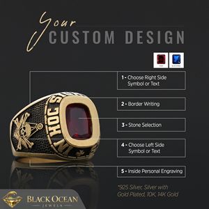 Anillo Masónico BOJ 047 Personalizado de Plata con Diamantes, Anillo de Graduación Universitaria Unisex, Regalo para Fiestas y Ocasiones Especiales, Precio Bajo - Product Image 3