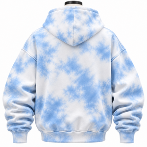 Sudadera con Capucha Oversize de Forro Polar Tie Dye, con Logotipo Personalizado, Unisex, Azul y Blanco, con Bolsillo, Casual, Manga Larga, Marca Privada - Product Image 3