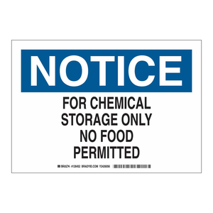 Panneau de sécurité Brady pour stockage de produits chimiques - Interdiction d'aliments - PVC pour laboratoires et entrepôts - Product Image 1