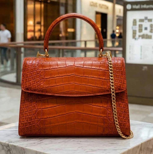 Sac à main vintage en cuir de crocodile pour femme, sac à main de luxe en cuir véritable, poignée supérieure détachable, poche pour téléphone portable - Product Image 2