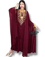 Ensemble 2 pièces de luxe AWAIS HOUSE pour femmes musulmanes, modeste, simple, en velours uni, perlé, style Kaftan, longueur ras du sol, coupe trapèze, 100% intégré