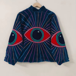 Handmade Velvet Embroidered Suzani Jacket Bohemian Ethnic Winter Statement <b>Coat</b> with Floral Pattern Stand Collar - Product Image 1