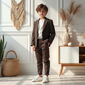 Kids Boys Chocolate Brown 2 Piece Suit <b>Blazer</b> and Pants <b>Set</b> Smart Casual Wedding Party Formal Wear - Product Image 2