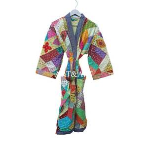 Indian Handmade Kantha Cutwork Elegant Pure Cotton Quilted Winter/Spring Multicolor Patchwork <b>Kimono</b> <b>Robe</b> Women's Wear Gift - Product Image 3