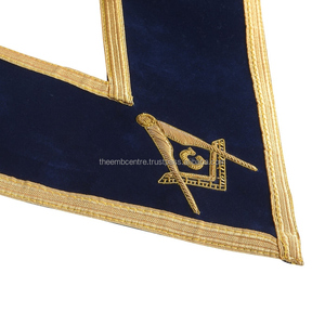 Venta al por mayor de alta calidad Blue Lodge Collar -Master Mason Blue Lodge Collar-Terciopelo azul oscuro con bordes de trenza dorada - Product Image 2