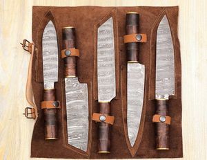 Juego de 5 Cuchillos de Cocina Hechos a Mano de Acero de Damasco con Hoja Biselada y Mango de Micarta, Personalizables OEM/ODM/OBM - Product Image 4