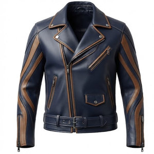 Luxury Leather <b>Biker</b> <b>Jacket</b> With Stand Collar Front Zipper And Soft Comfortable Fit For Casual Outdoor Lifestyle Wear - Product Image 1
