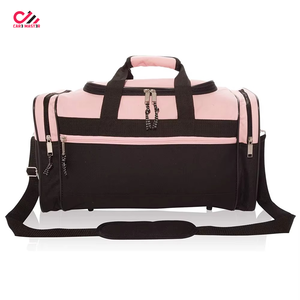 Customized Outdoor Sports Travel Duffel Bag 18in Black Pink Oxford Soft Shell Lightweight 30-40L Rectangular with Zipper Closure - Product Image 1