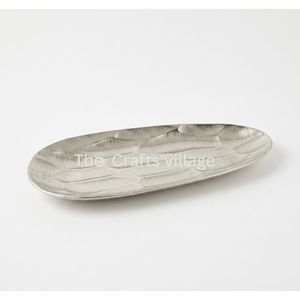 Elegant Silver Finish Eco-Friendly Handmade Durable Metal Tray Decorative <b>Serving</b> <b>Platter</b> Oval Tabletop Centerpiece Fruit Snack - Product Image 1