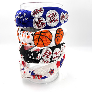 Tela con tema deportivo con cuentas, ligera, hecha a mano, baloncesto, béisbol, diadema ancha acolchada personalizada, accesorio para la cabeza para niñas y mujeres - Product Image 2