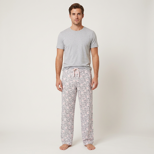 Pantalon de pyjama pour homme en coton imprimé, taille élastique, léger, style décontracté d'été, motif lettres, respirant, tricoté, collection ajustée - Product Image 6