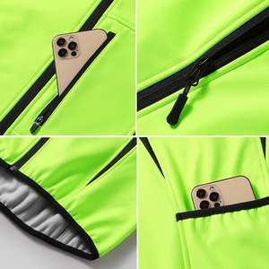 Veste polaire coupe-vent vert néon pour homme avec accents noirs, col montant, fermeture éclair, style sportif, vêtement d'extérieur d'automne, coupe régulière - Product Image 6
