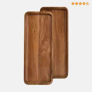 Bandeja rectangular de madera de mango natural, elegante plato para servir comida, té, café, bocadillos, perfecto para la mesa de comedor moderna. - Product Image 1