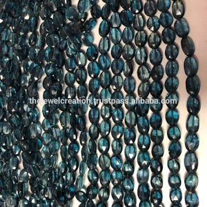 Cadena de Perlas de Topacio Azul de Londres Natural de 5mm y 6mm, Forma Ovalada Facetada, Certificado IGI, Proveedor Mayorista Regular 2026 - Product Image 1