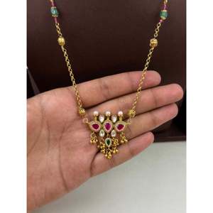 Indian Ethnic Artificial <b>Jewellery</b>-Neha Chorski Delicate Semi Long <b>Gold</b> Plated Bridal Necklace <b>Set</b> - Product Image 2