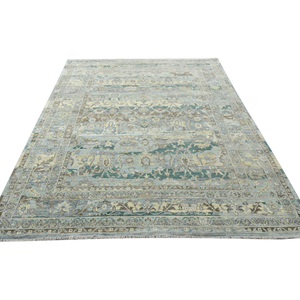 Alfombra de Lana Pura Anudada a Mano - Alfombra Oriental Floral de Lujo en Turquesa y Beige de Pelo Corto para Decoración Moderna de Sala de Estar - Product Image 5
