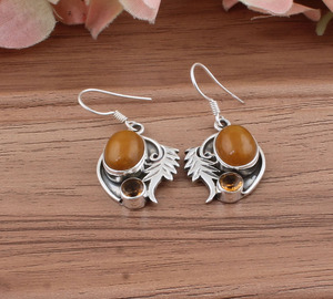 Natural Yellow Jade & <b>Citrine</b> Gemstone Drop <b>Earrings</b> 925 Sterling Silver Handmade Jewelry Wedding Anniversary Party Gift - Product Image 2