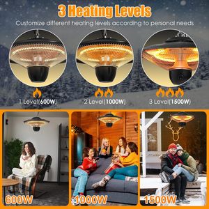 Chauffe-terrasse extérieur électrique suspendu 1500W, monté au plafond, étanche IP23, 3 niveaux de chauffage avec minuterie 30/60 minutes - Product Image 3