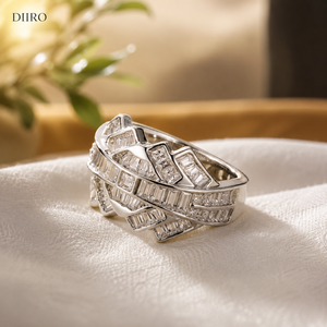 Geometric Moissanite Diamond <b>Ring</b> <b>Emerald</b> Cut Channel Band <b>Silver</b> Tone Women's Wedding Party Jewelry - Product Image 1