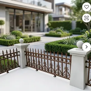 Barandal de Jardín Ornamental Marrón Elegante con Pilares Blancos y Puntas Decorativas para Diseños Exteriores de Balcón y Terraza de Lujo - Product Image 4