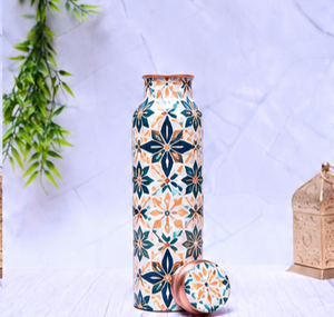 Botella de Agua de Cobre con Estampado Geométrico Azul, Botella de Cobre de Diseño de Lujo, Botella de Cobre Puro Hecha a Mano, Botella Ayurvédica para la Salud - Product Image 5