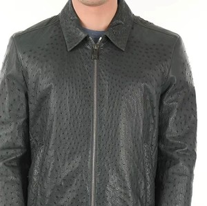 Chaqueta de Cuero Genuino de Piel de Vaca con Grabado de Avestruz para Hombre, Corte Ajustado, Cuello Vuelto, Cierre de Cremallera Resistente, Muestra Directa de Fábrica - Product Image 4