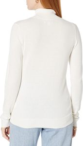 White Women's Knitted <b>Turtleneck</b> Pullover <b>Sweater</b> Long Sleeve Anti-Wrinkle Embroidery Front Minimalist Solid Color Autumn Wear - Product Image 2