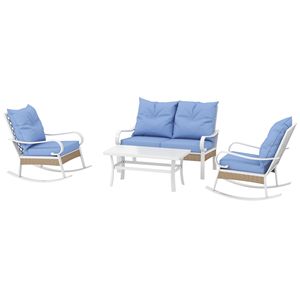 Set Divano a 4 Pezzi Blu Chiaro per Patio con Sedie a Dondolo e Tavolino da Caffè per Giardino, Prato o Piscina in Legno di Quercia - Product Image 1