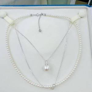 Collier en perles d'eau douce naturelles de Zhuji, rondes de 3-4 mm avec pendentif rond de 10-11 mm, presque sans défaut, collier universel - Product Image 3