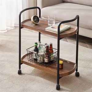 Minimalist Glass Bar Cart Modern Black Metal Frame 2-Tier <b>Serving</b> <b>Trolley</b> Rolling Wine Station Coffee Cart Home Bar Decor - Product Image 4