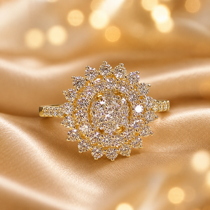Premium 14K <b>Gold</b> Round Floral <b>Ring</b> with Diamond Look Stones Stylish Bridal Jewelry for Women Supplier - Product Image 2