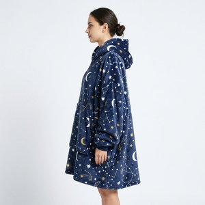 Celestial Pattern Plush <b>Wearable</b> <b>Blanket</b> Hooded Soft Cozy Full Length One Click Enterprises - Product Image 6
