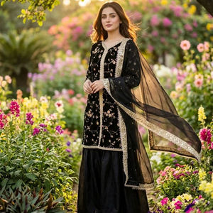 Conjunto Exclusivo de 3 Piezas Plazzo con Dupatta, Diseño Indio-Pakistaní para Bodas, Fiestas y Festivales, Étnico, para Mujeres y Niñas, Superventas - Product Image 1