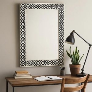 Decorative Wooden Wall <b>Mirror</b> Vintage Leaf Detailing Chic Reflective Accent for Contemporary Spaces - Product Image 6