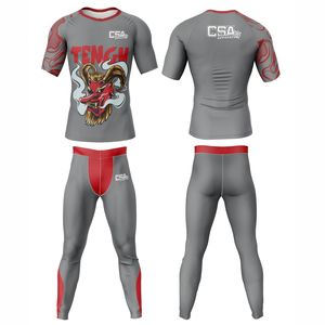 Venta al por mayor directa de fábrica: Conjunto de compresión transpirable para hombre con diseño personalizado y estampado digital por transferencia térmica para MMA (Rash Guard) - Product Image 1