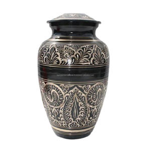 Urnas de cremación de latón clásicas y de alta calidad con diseño de corte de diamante Color dorado y azul acabado para cenizas humanas - Product Image 3