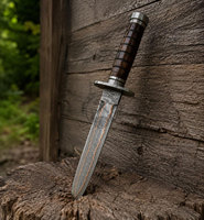 Couteau de chasse et de survie médiéval forgé à la main en acier Damas San-Mai cuivré, double ligne, haute dureté, lame de 7 pouces, ambidextre