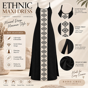 Ethnic Print Cotton Maxi <b>Dress</b> | Womens Scoop Neck Sleeveless <b>Boho</b> Side Slit <b>Summer</b> Vacation Casual Resort Wear Long <b>Dress</b> Style - Product Image 4