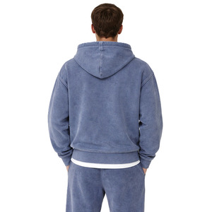 เสื้อฮู้ดดี้ผ้าฝ้ายฟลีซวินเทจแบบซิป ทรงโอเวอร์ไซส์ สไตล์สตรีทแวร์ ล้างสีแบบเอซิดวอช ซิปยาวเต็มตัว รับทำโลโก้ตามสั่ง จำหน่ายจำนวนมาก - Product Image 4