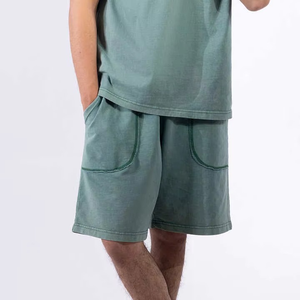 ชุดกีฬาผู้ชายผ้าฝ้ายคุณภาพสูง พร้อมปักโลโก้ตามสั่ง เสื้อยืดแขนสั้นและกางเกงขาสั้นลำลองสำหรับผู้ชาย - Product Image 5