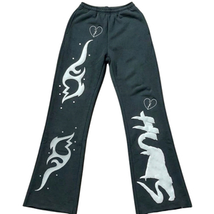 Pantalones de chándal de invierno con estampado en relieve, cintura elástica, estampado de letras en relieve, pantalón apilado, pijama, pantalones de chándal con bordado personalizado desgastado - Product Image 1