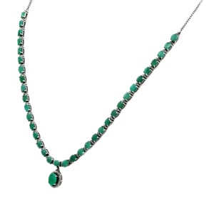 Solid 925 Sterling Silver Bohemian Style Women's Engagement Gift Statement Necklace <b>Stud</b> <b>Earrings</b> Set Natural Emerald Gemstone - Product Image 4