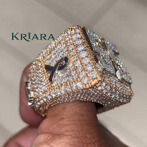 Anillo de cóctel de moissanita para hombre, de plata 925 y oro macizo de 18K, con engaste pavé, chapado en oro rosa, patrón numérico, estilo hip-hop - Product Image 4